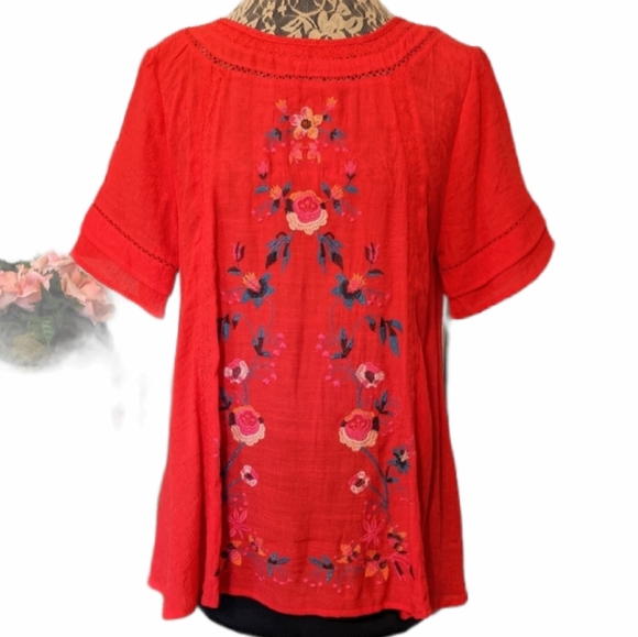 Umgee Tops - Umgee Floral Embroidered Short Sleeve Peasant Top